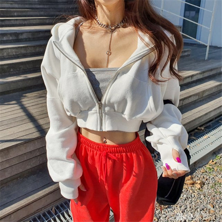 Autumn and winter chic fashion hooded short sportsCasual zipper women's trend Hoodies 7