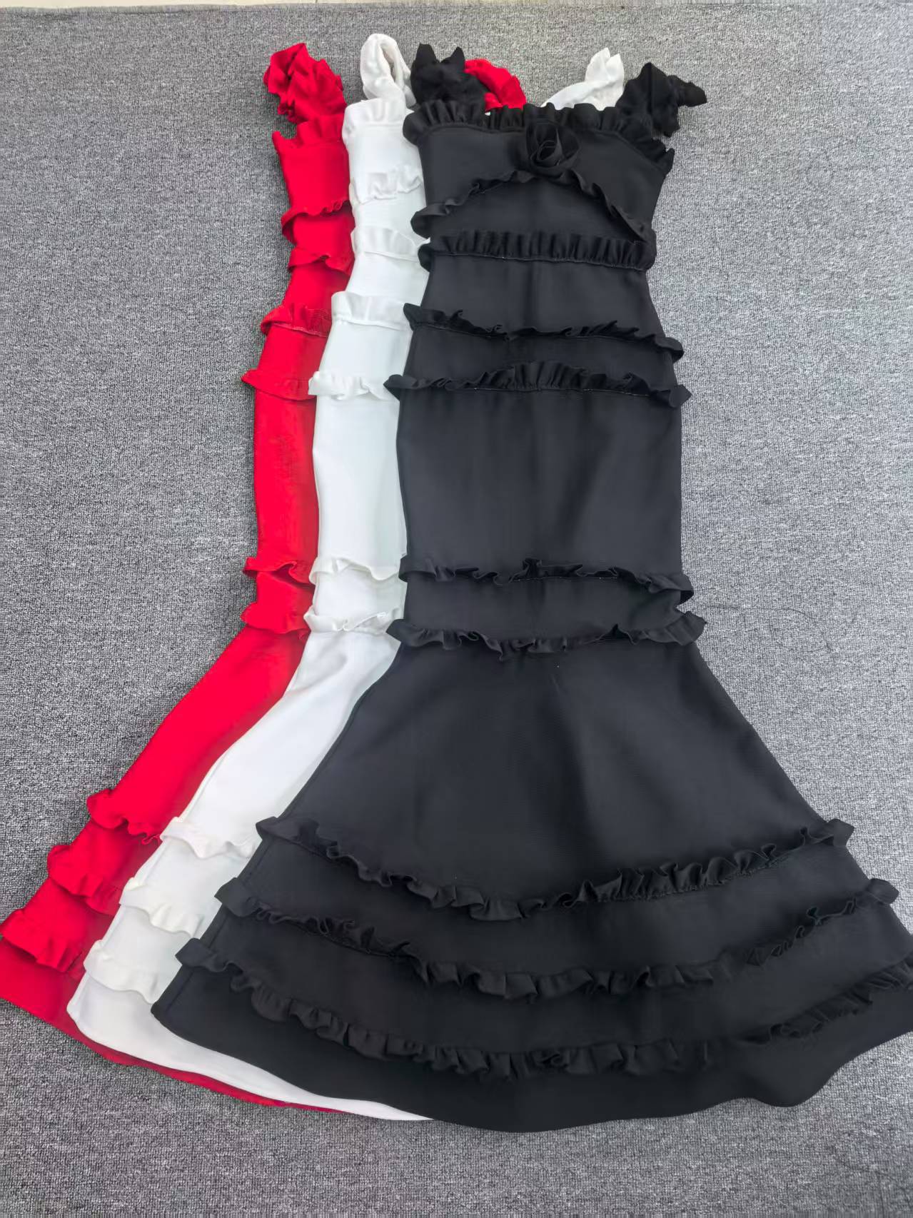 Women ruffled backless square neck bandage fishtail evening dress 11