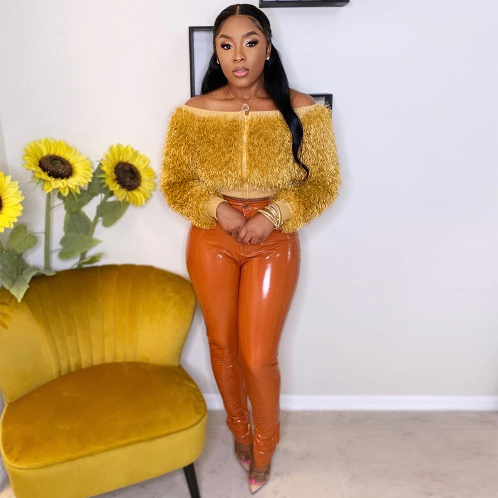 Women autumn long sleeve off shoulder jacket