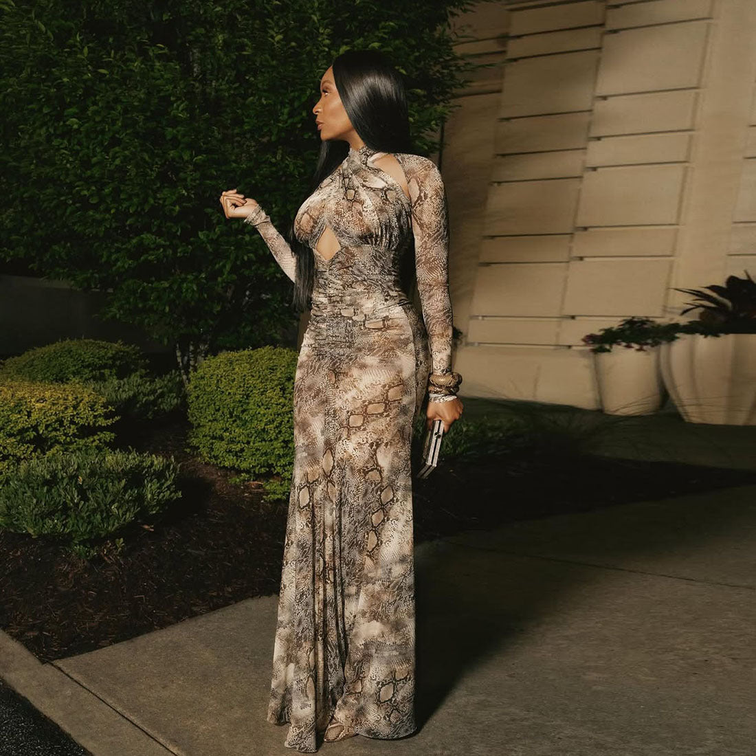 Women Fall Hollow Halter Neck Style Printed Sexy Dress 4