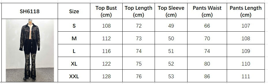 Women Hollow White Cardigan Lace Shirt and Wide-leg Pants Two-piece Set 17