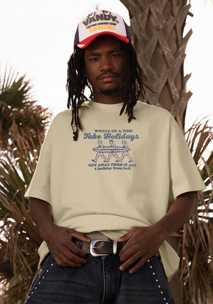 Men Summer Holidays Print American Street Round Neck Short Sleeve Top