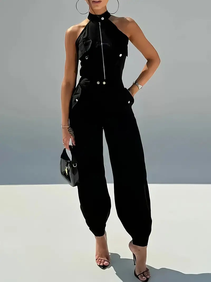 Summer Women's Sexy Halter Neck Top Casual Cargo Pants Two-Piece Set 6