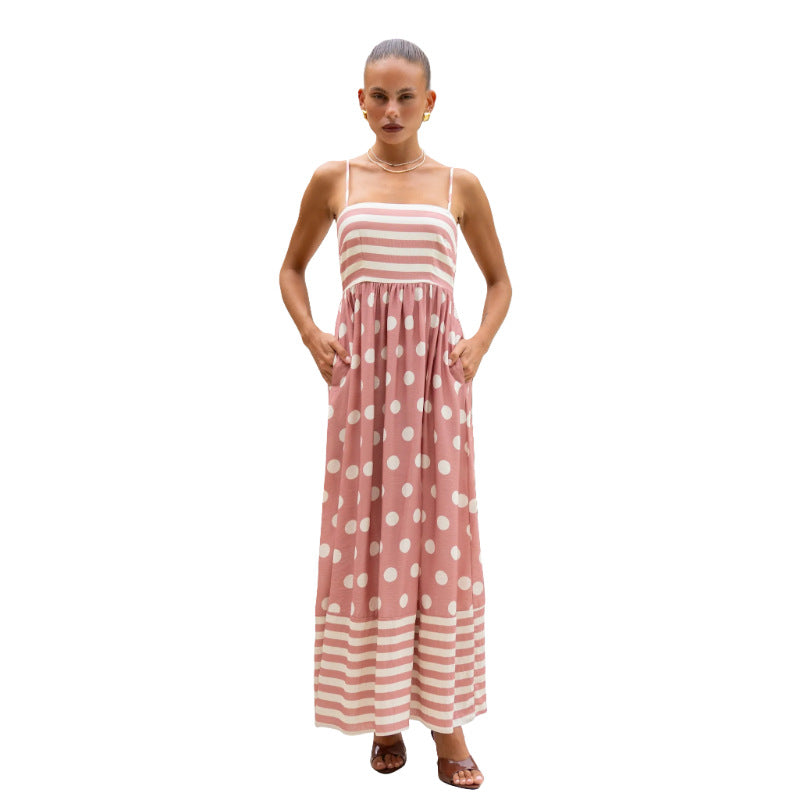 Summer Fashion Print Low Back Strap Sexy High Waist Long Dress 15