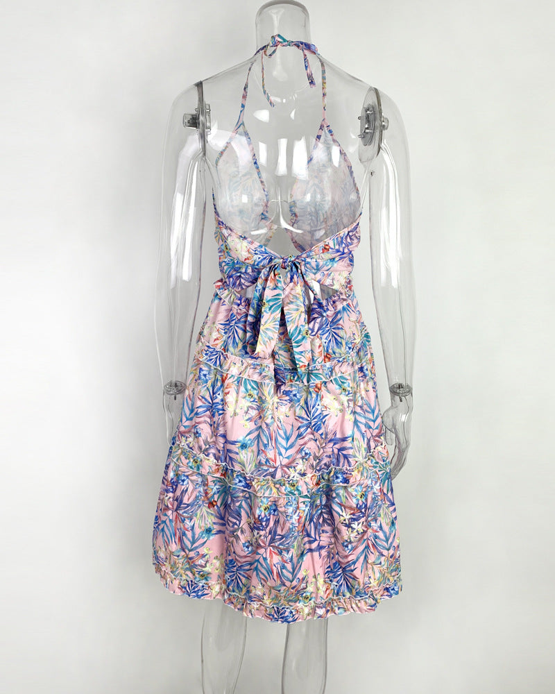 Women's Summer Sexy Cutout Halter Neck V-Neck Cake Dress 24