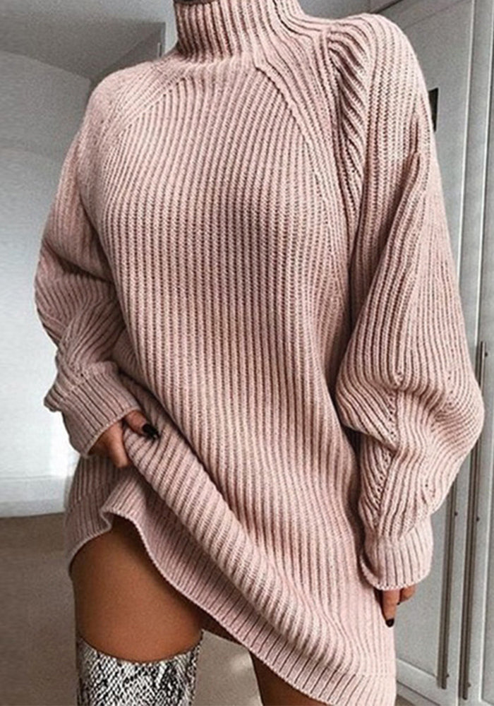 Women autumn and winter knitting raglan sleeve turtleneck sweater dress