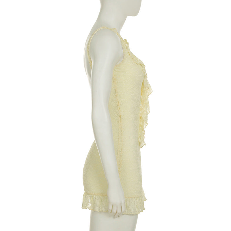 Sexy Lace Dress for Summer Holidays Slim Waist Straps Bodycon Mini Dress 9