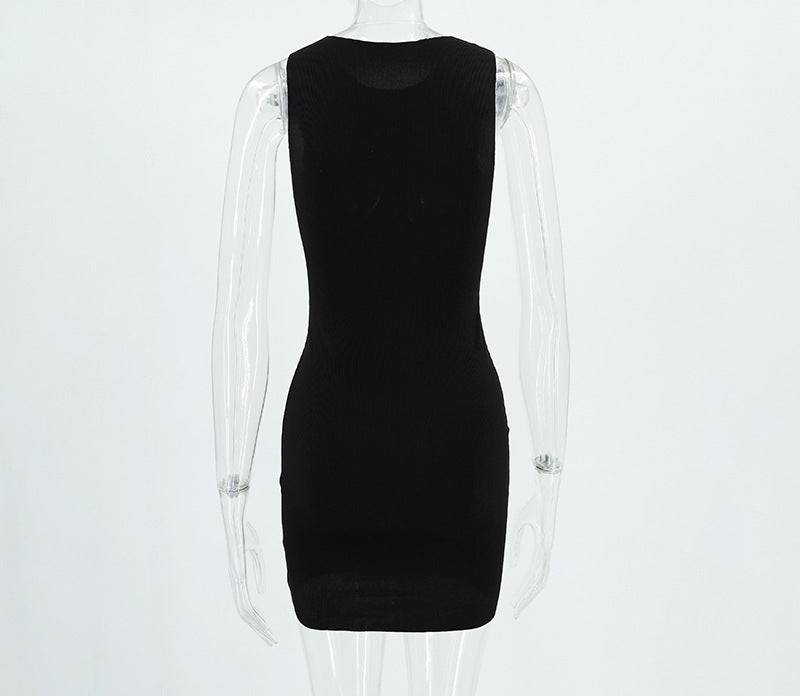 Summer Ladies Round Neck Sleeveless Solid Color Fashion Slim Bodycon Dress 31