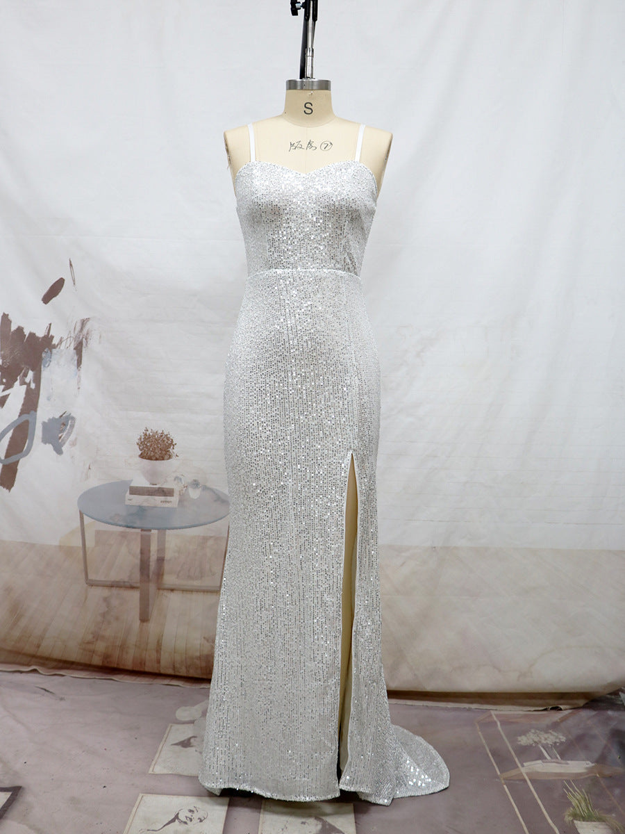 Spring and summer sling sequins slit trailing evening dress Formal Party sexy suspender dress 12