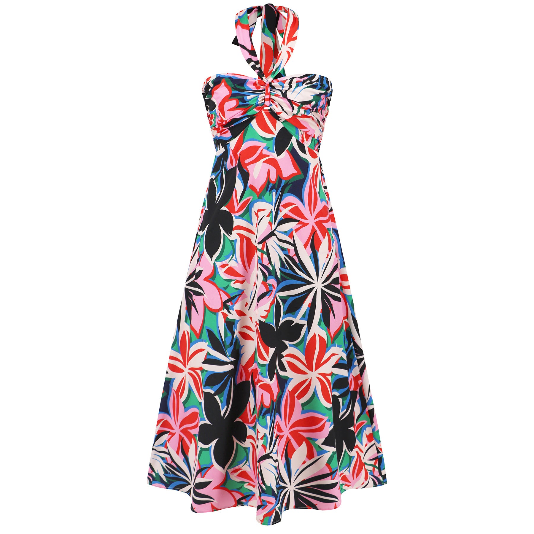 Women Summer Sexy Halter Neck Strapless Bohemian Print Long Dress 15