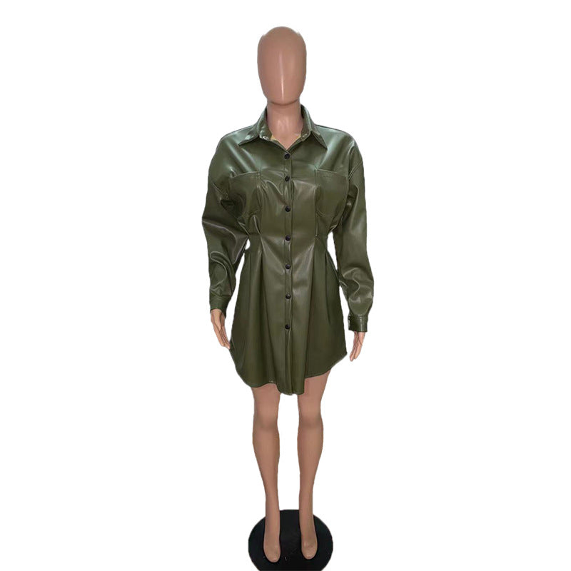 Women Fall/Winter Jacket Pleated Waist Dress 11