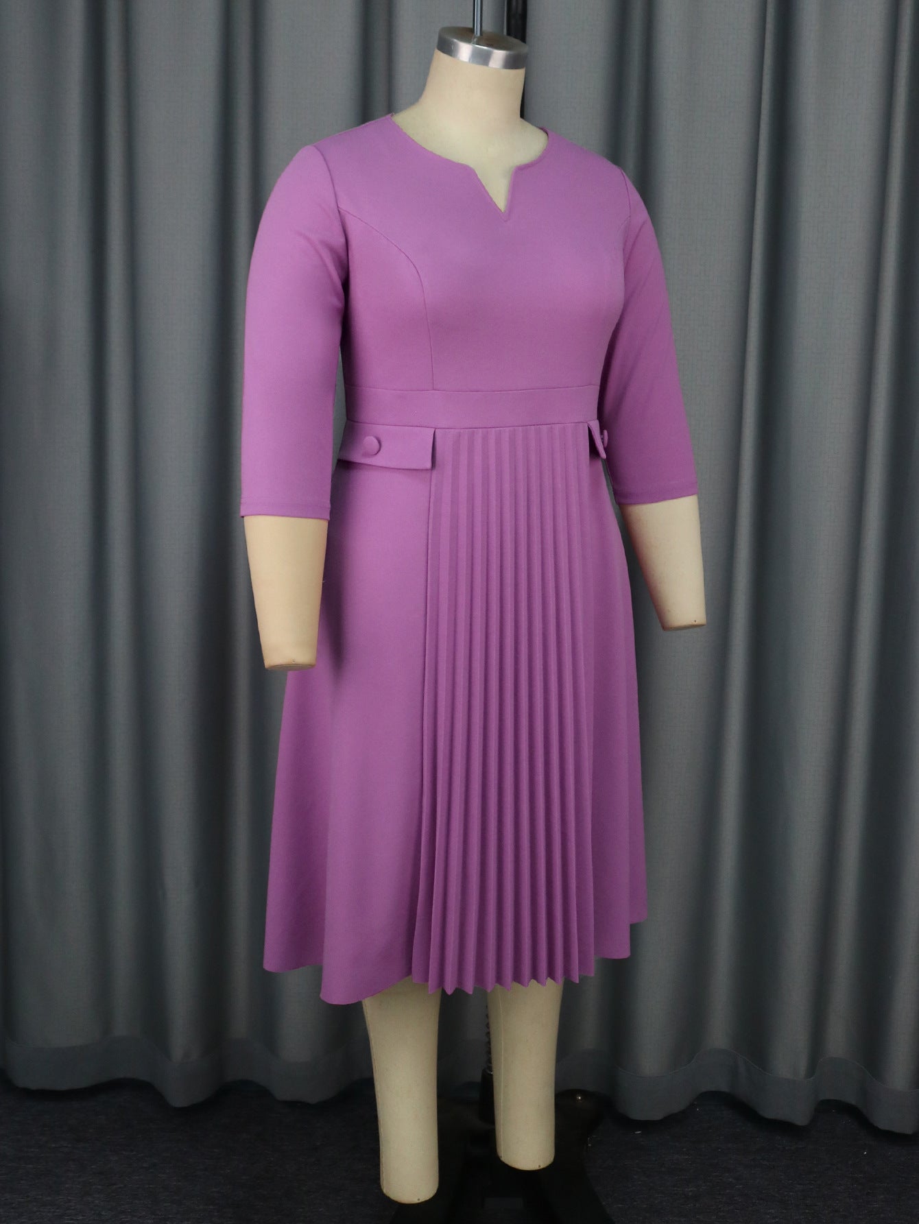 Plus Size Women elegant Soild pleated dress 10