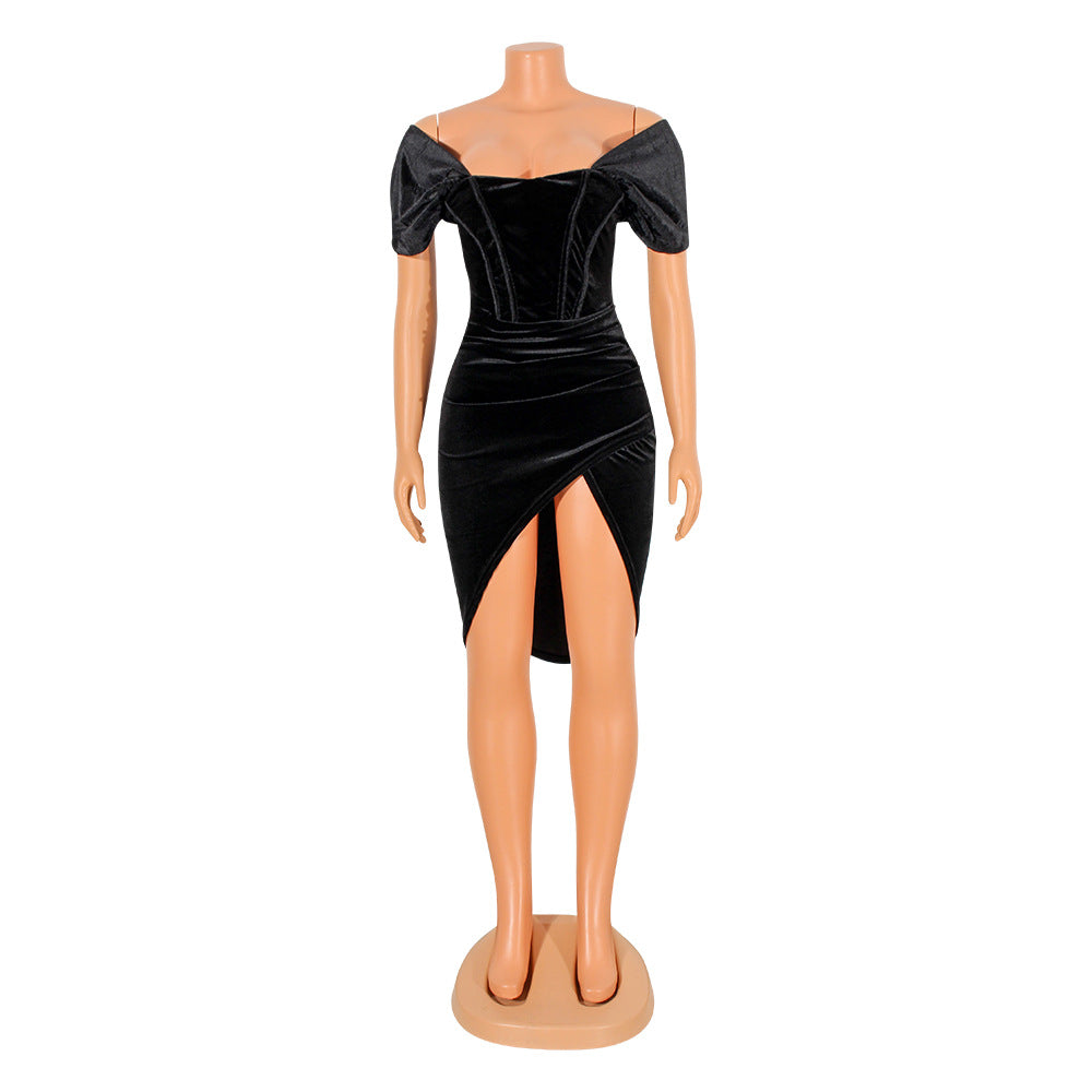 Women Sexy Off Shoulder Irregular Dress 11