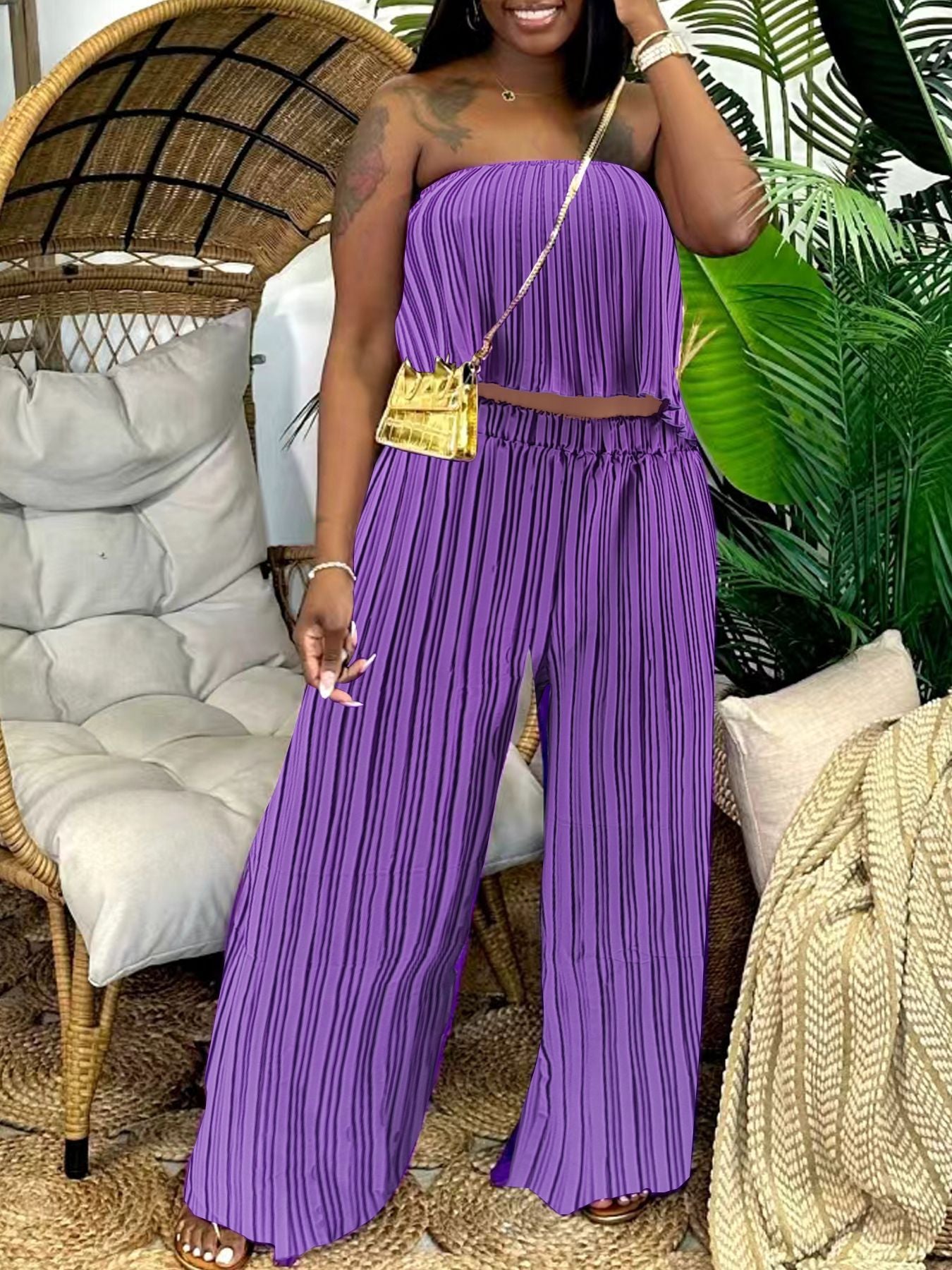 Women Strapless Top and trousers Two Piece Set 3