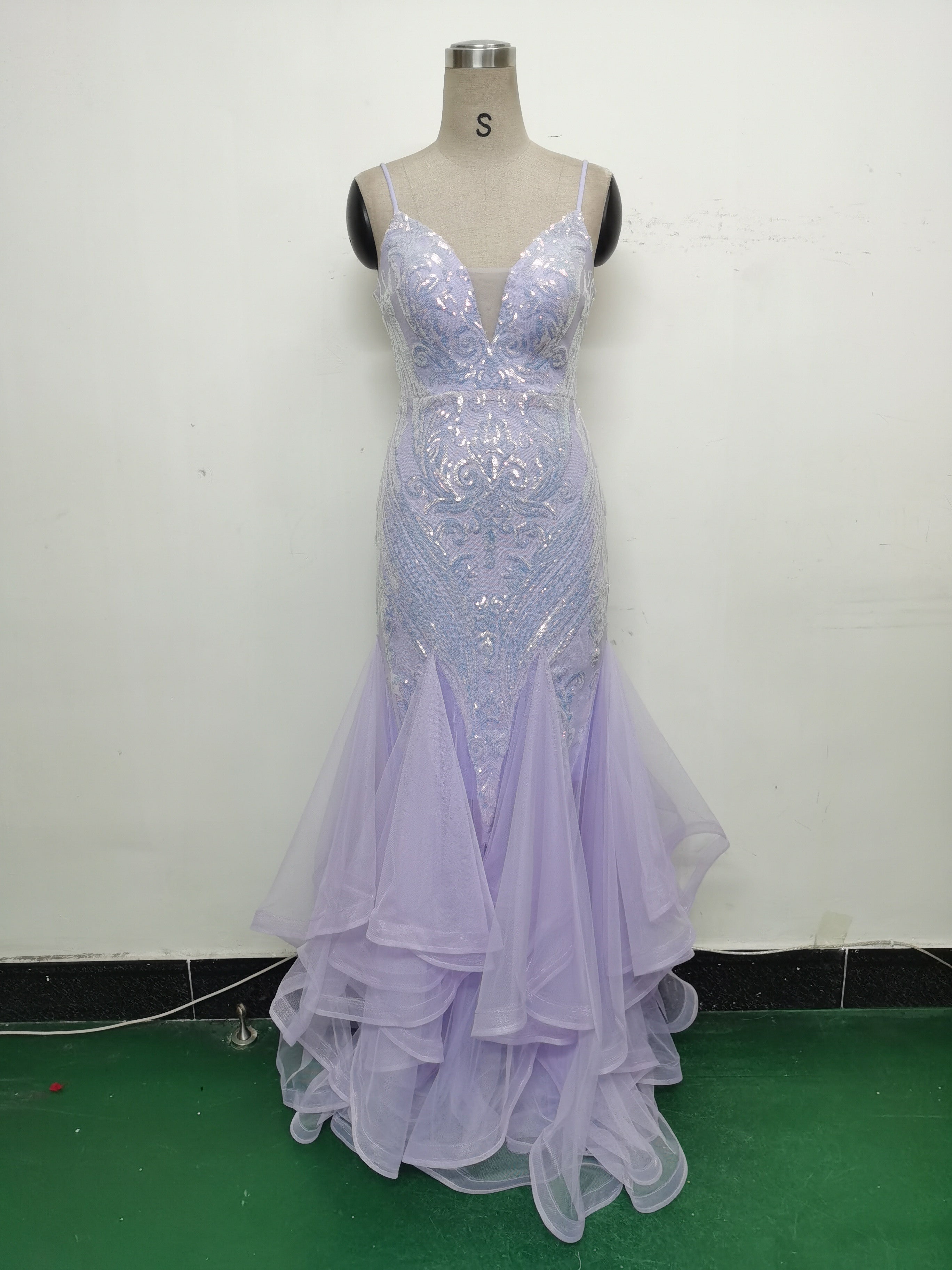 Women Sequin Patchwork Mesh Evening Dress 32