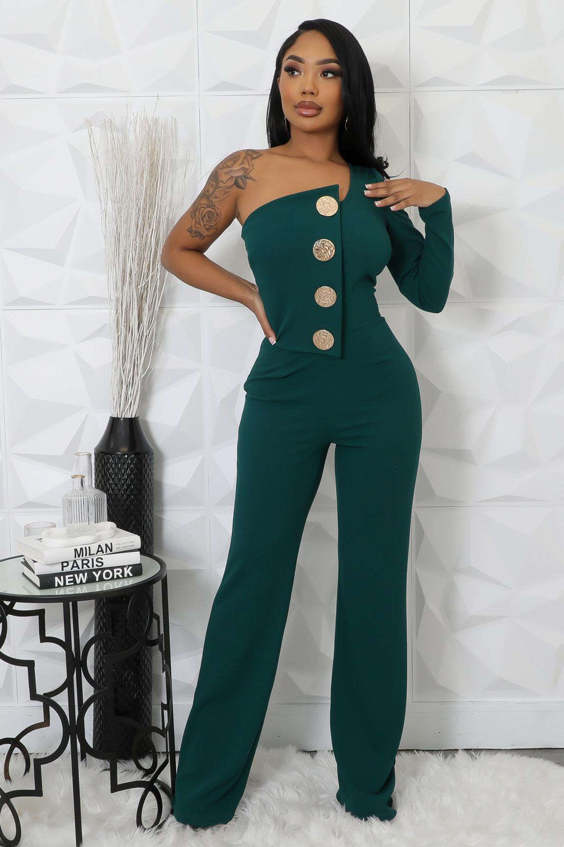 Women Sexy One Shoulder Long Sleeve Jumpsuits 16