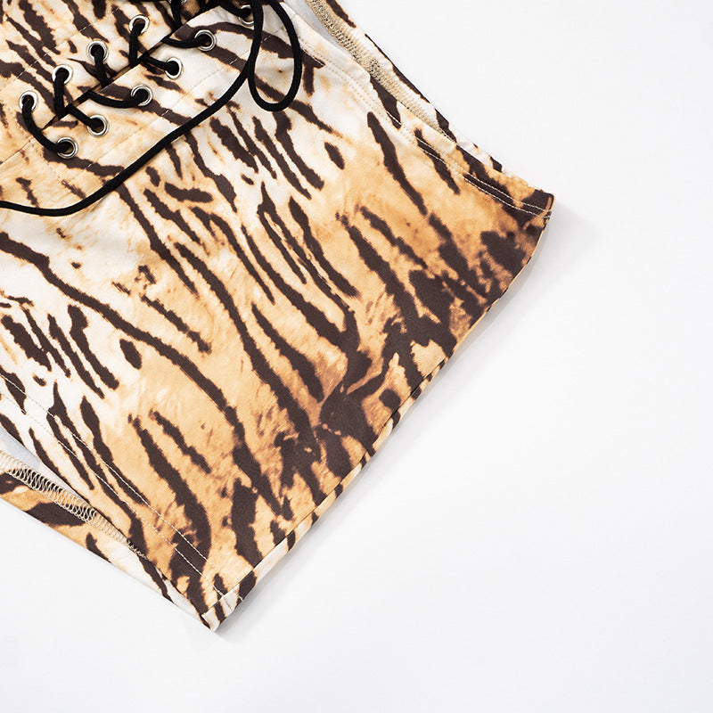 Women's clothing sexy tiger print Lace-up Tight Fitting shorts 12