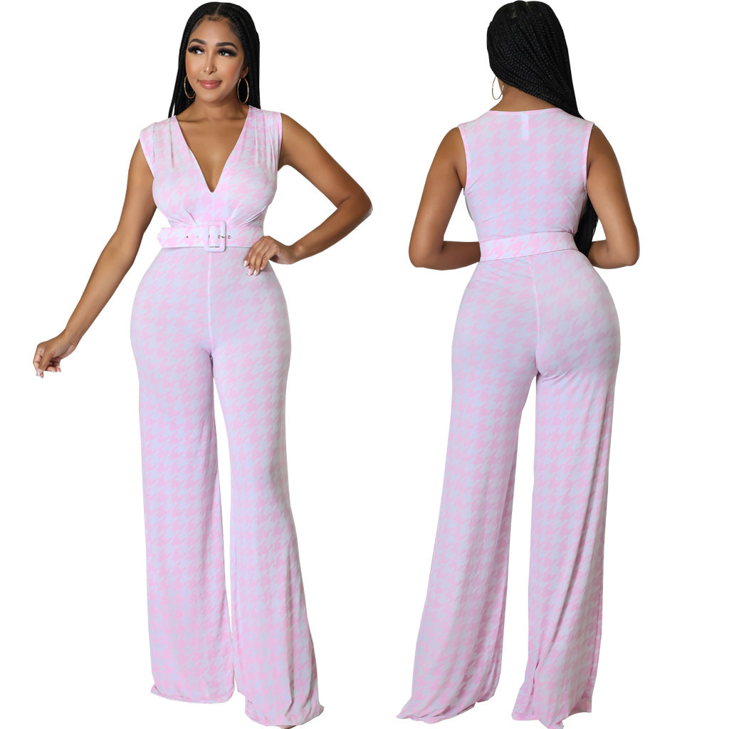 Sexy Fashion Digital Print V-Neck Women's Jumpsuit 9