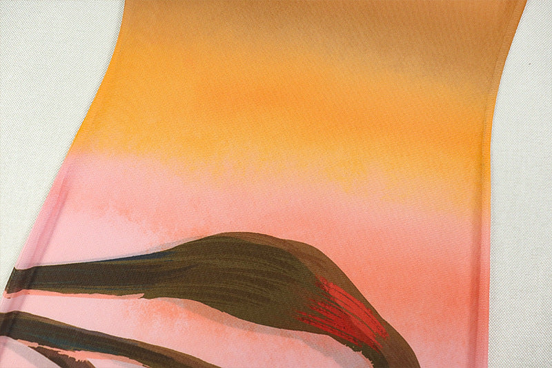 Fashion women's print round neck long sleeve micro-transparent bodycon dress 13