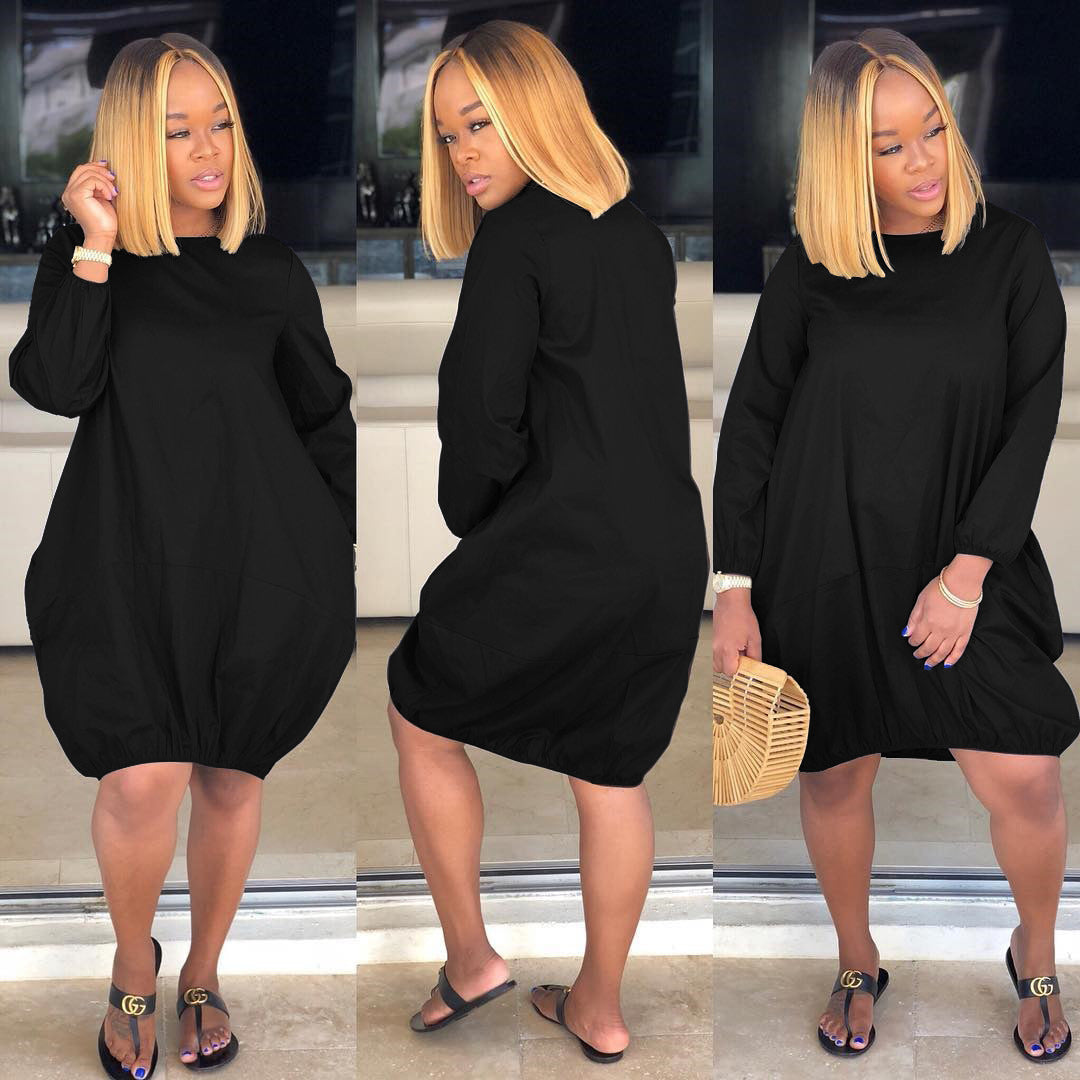 Spring And Autumn Women's Long Sleeve Solid Color Loose Casual Dress 3