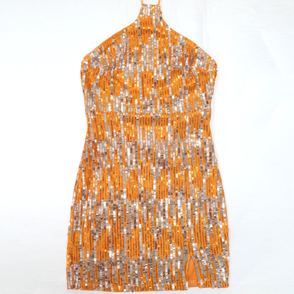 Fashionable Lace-Up Halter Low Back Sexy Women's Sequin Party Dress 23