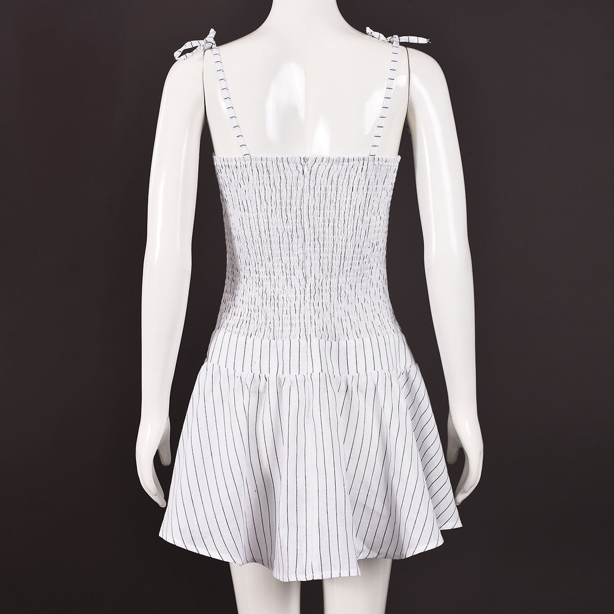 Women Striped Lace-Up Buckled suspender puffy dress 6