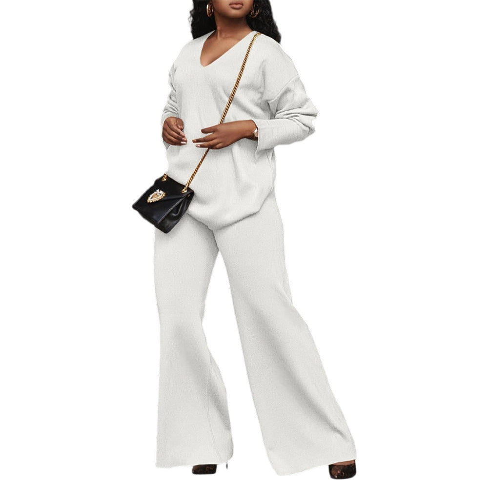 Women Solid Long-Sleeved Slit Two-Piece Set 15