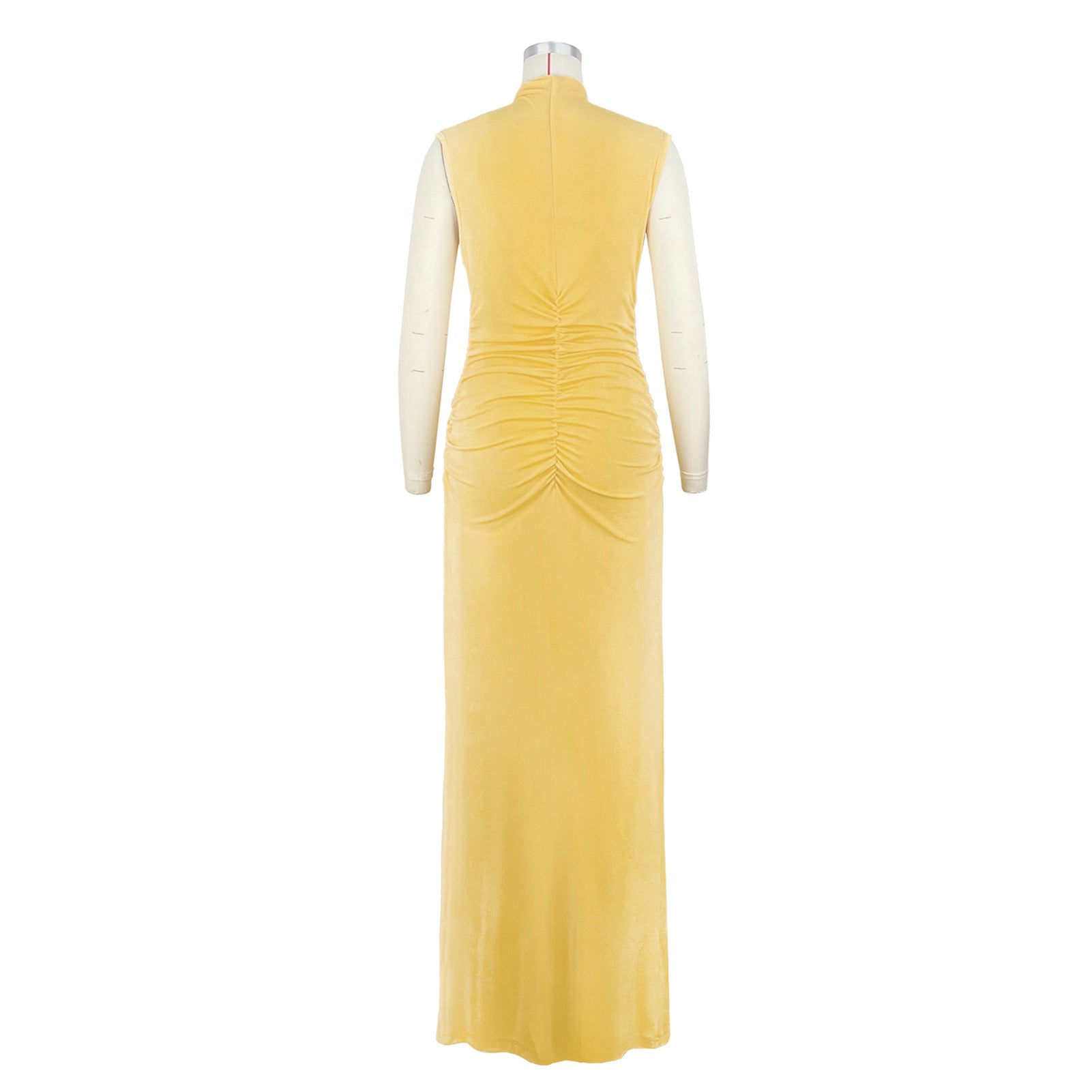 Women Half-High Neck Pleated Sleeveless Stretch Maxi Dress 7