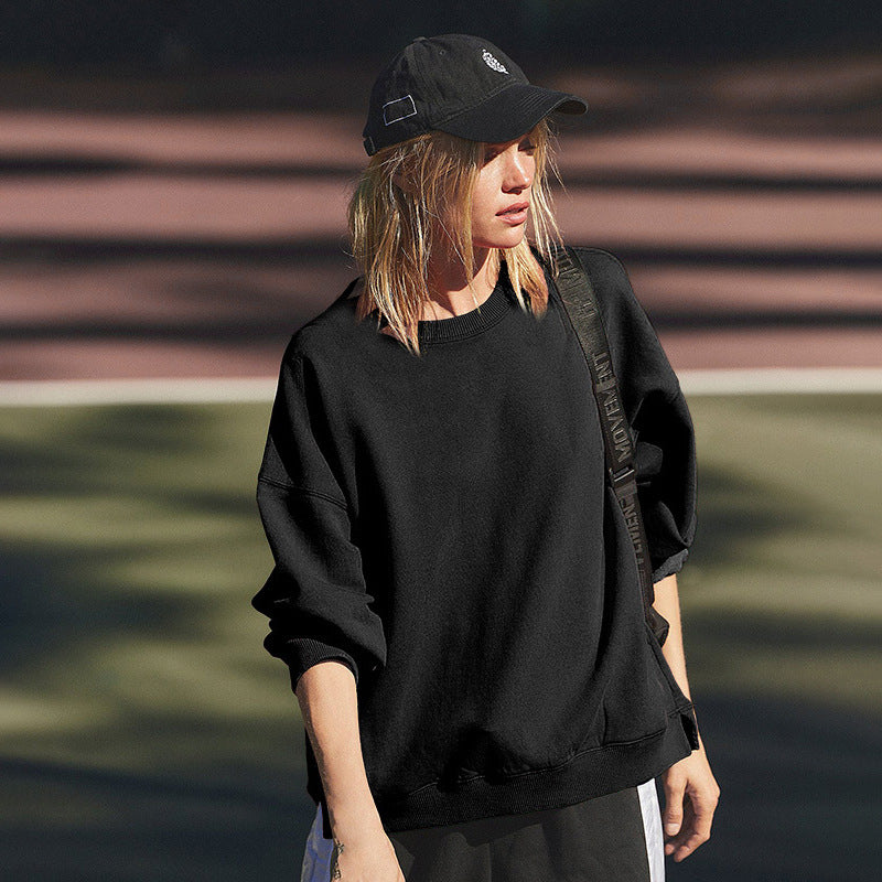 Women American Sports Loose Solid Casual Long Sleeve Top 7