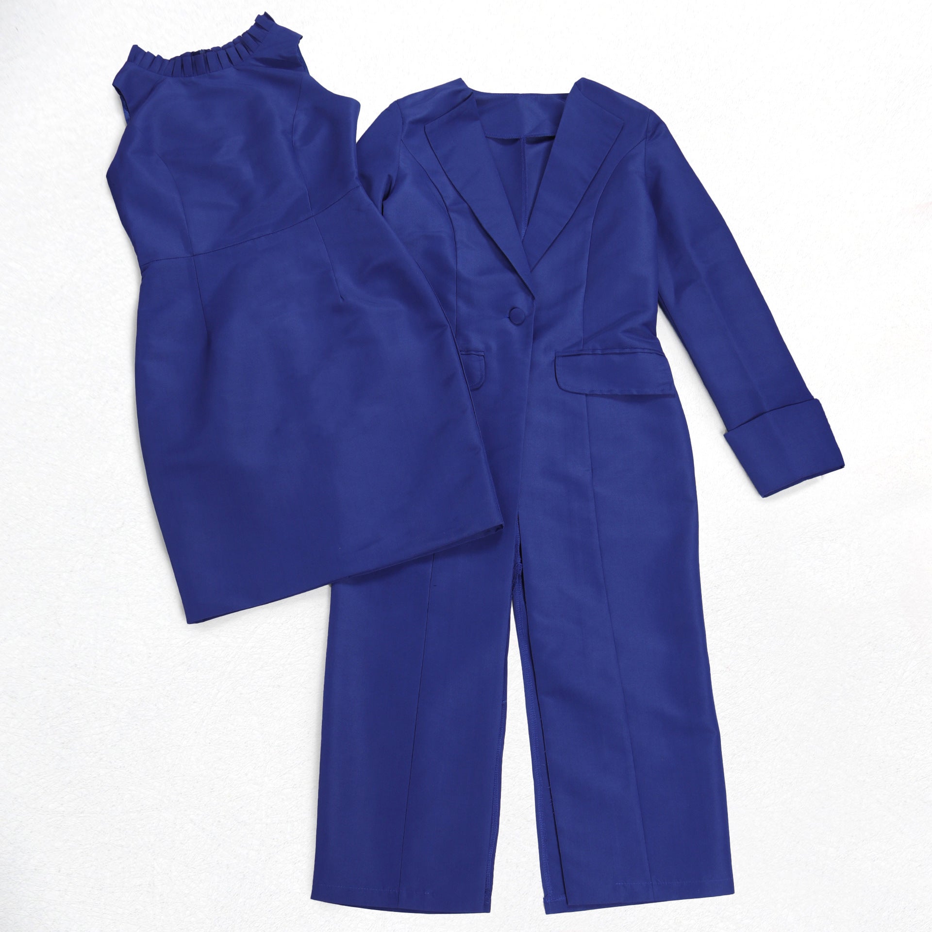 Turndown Collar Slim Waist Back Slit Blazer Sleeveless Dress Two-Piece Set 15