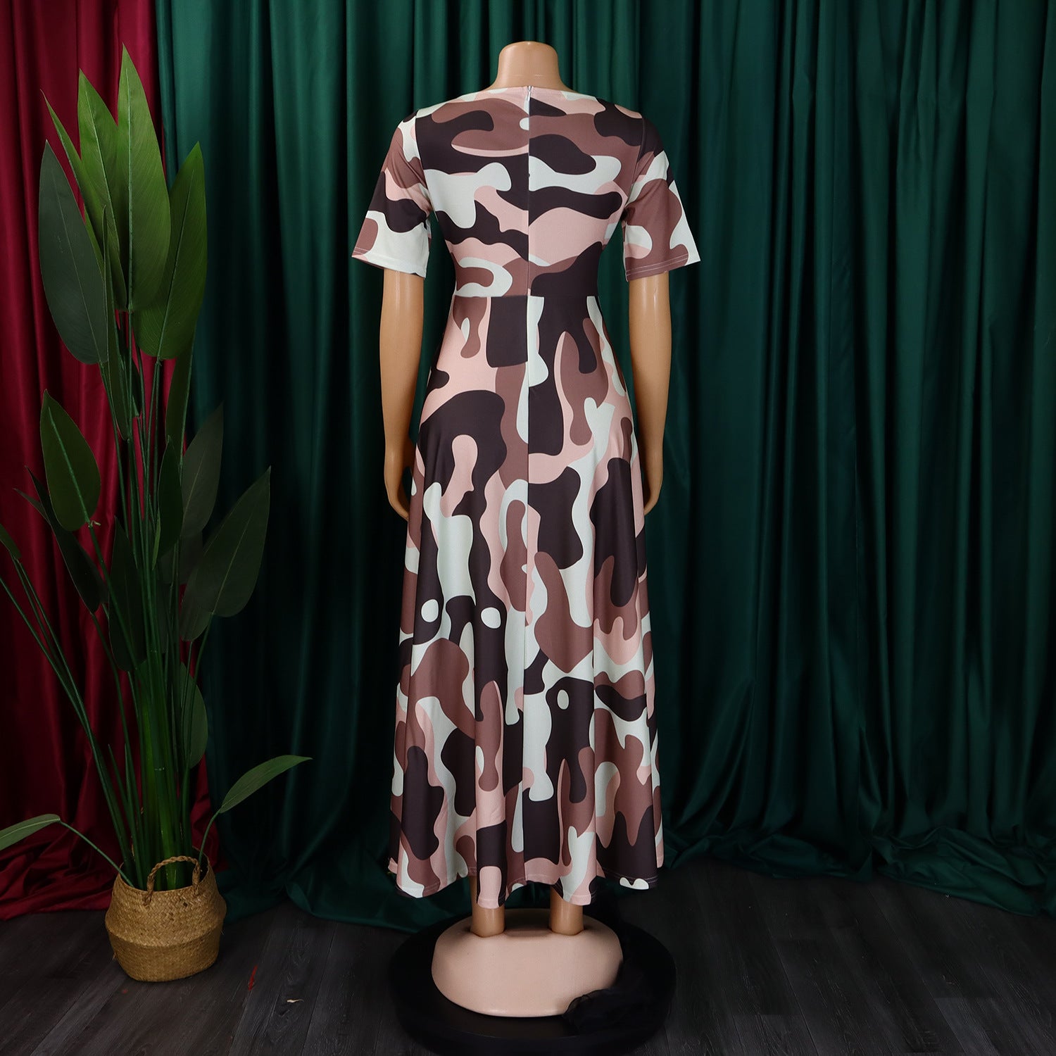 Women's Fashion Chic Tie-Waist African Plus Size Short Sleeve A-Line Dress 33