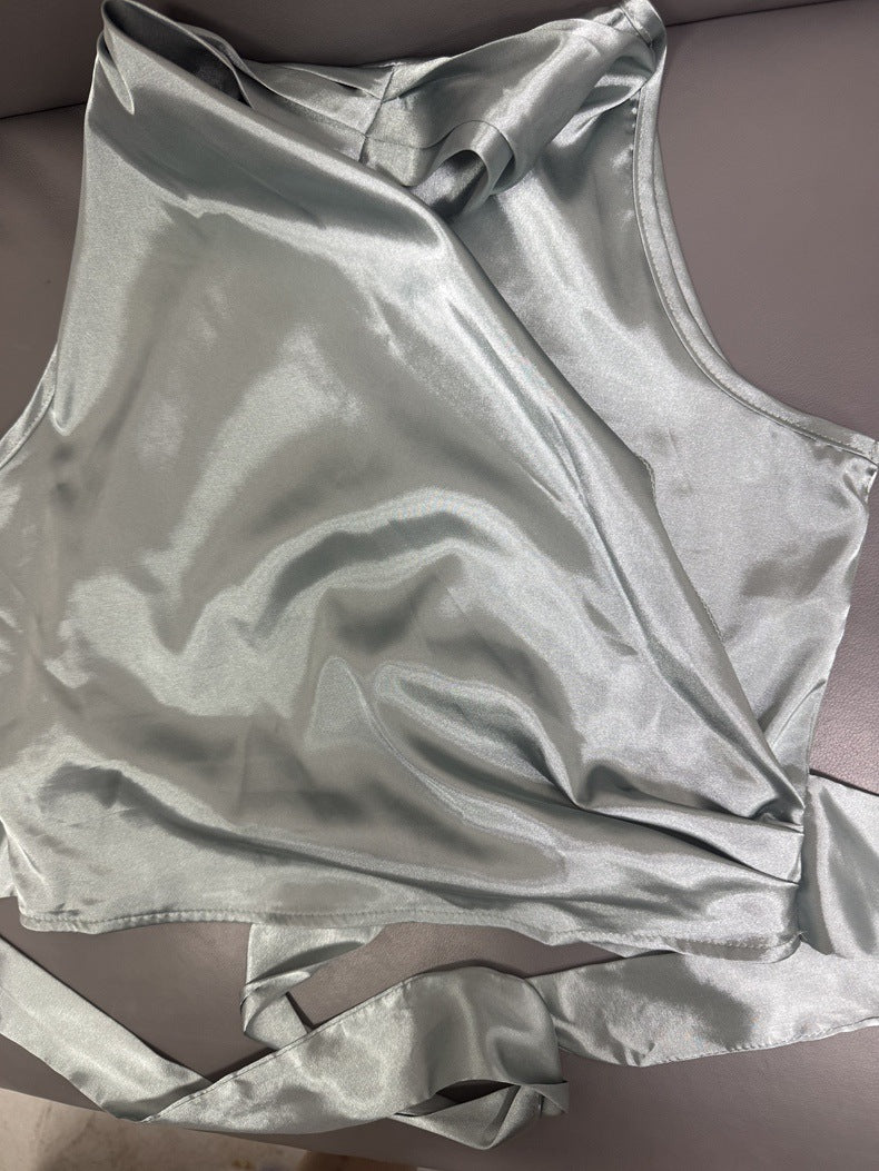 Women satin spring and summer Halter neck Sexy Lace-up Sleeveless Top 9