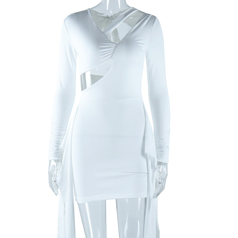 Pure color sexy deep v Low Back tie Slim Waist Chic Street Bodycon short dress 8