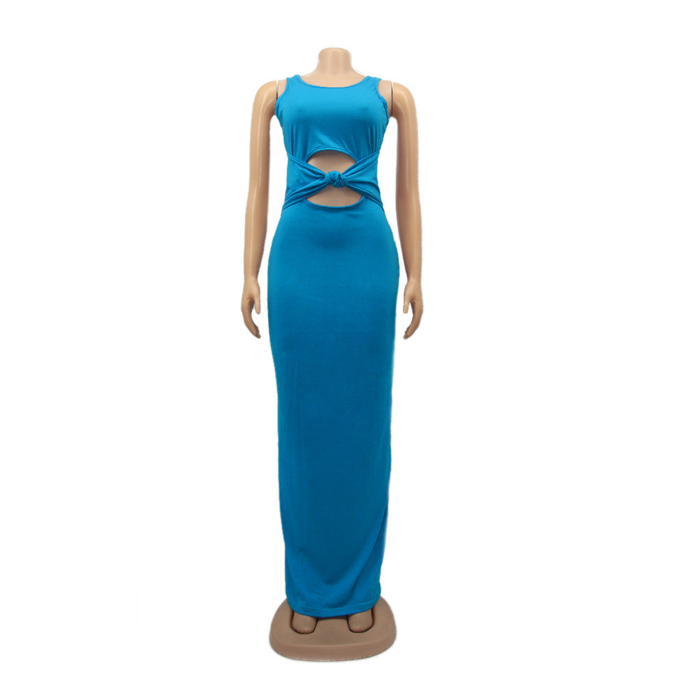 Sexy Women's Solid Color Sleeveless Cutout Women's Long Dress 14