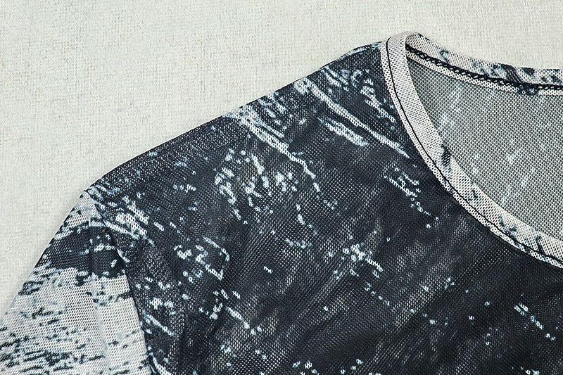 Women Printed Colorblock Round Neck Long Sleeve Bodycon Dress 9