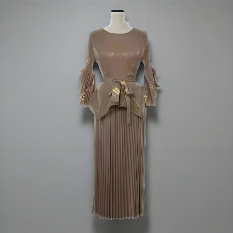 Plus Size Women Pleated Hand-Shaped Flower Irregular Shiny Print Maxi Dress 8