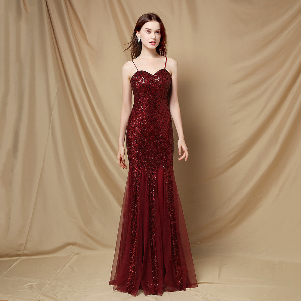 Summer Formal Sequins Strap Mermaid Evening Dress 9