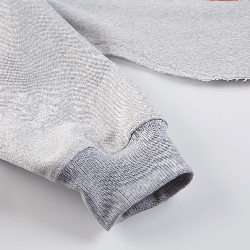 Women American Street Sports Long Sleeve Loose Big Red Lip Crop Hoodies 13