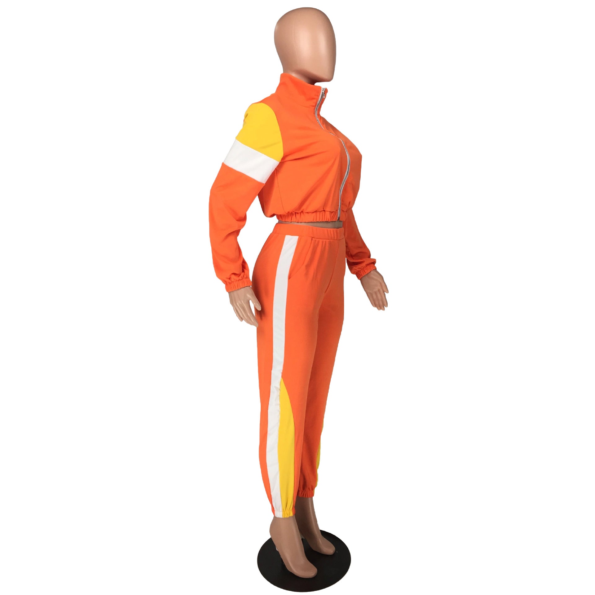 Women's Patchwork Sport Contrast Casual Tracksuit Two Piece Set 46