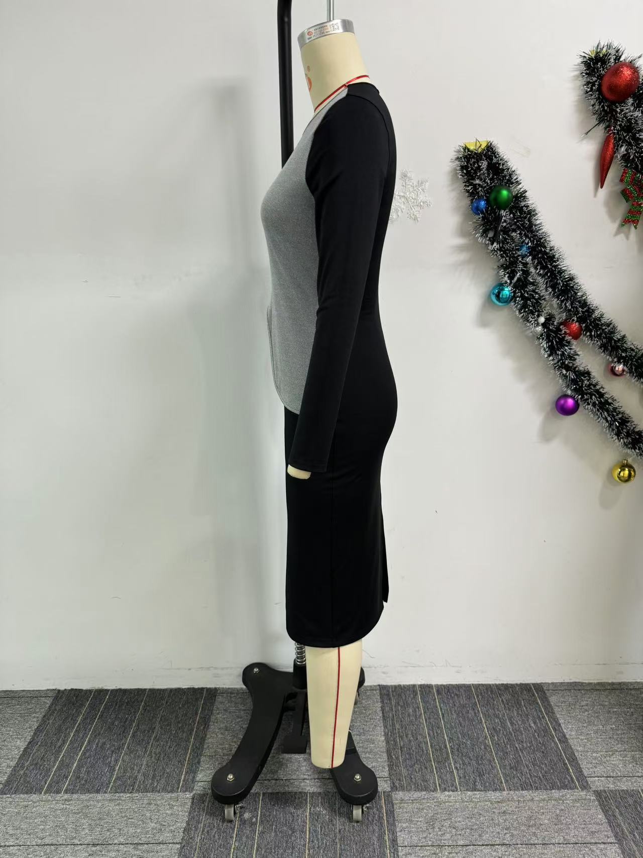 Patchwork Contrast Color Irregular Elastic Bodycon Back Slit Dress 8