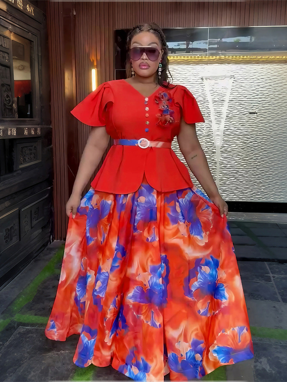 Print Button A-Line Plus Size Dress 6