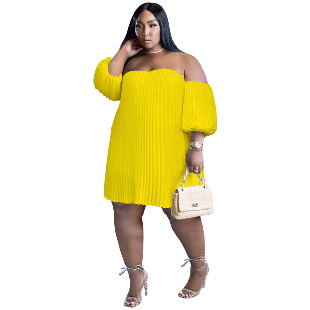 Fashion Plus Size Women's Chiffon Pufff Sleeve Drape Pleated off shoulder loose Dress 12