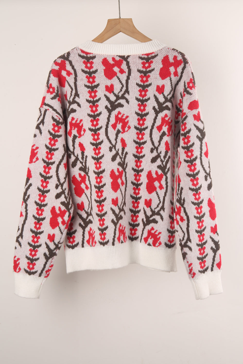 Women Jacquard Branch Round Neck Floral Sweater 5