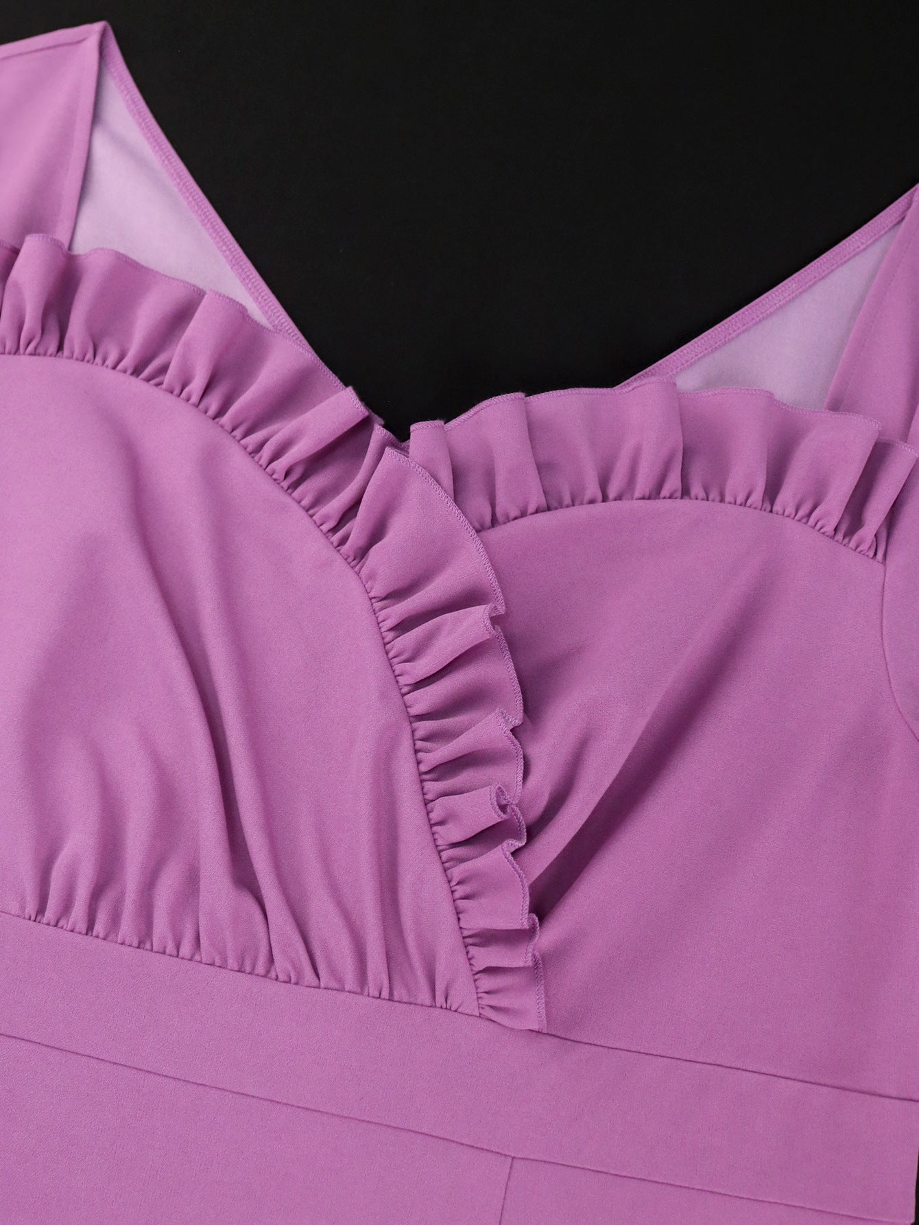 Women Purple Ruffle Edge Square Neck Bell Bottom fishtail dress 7