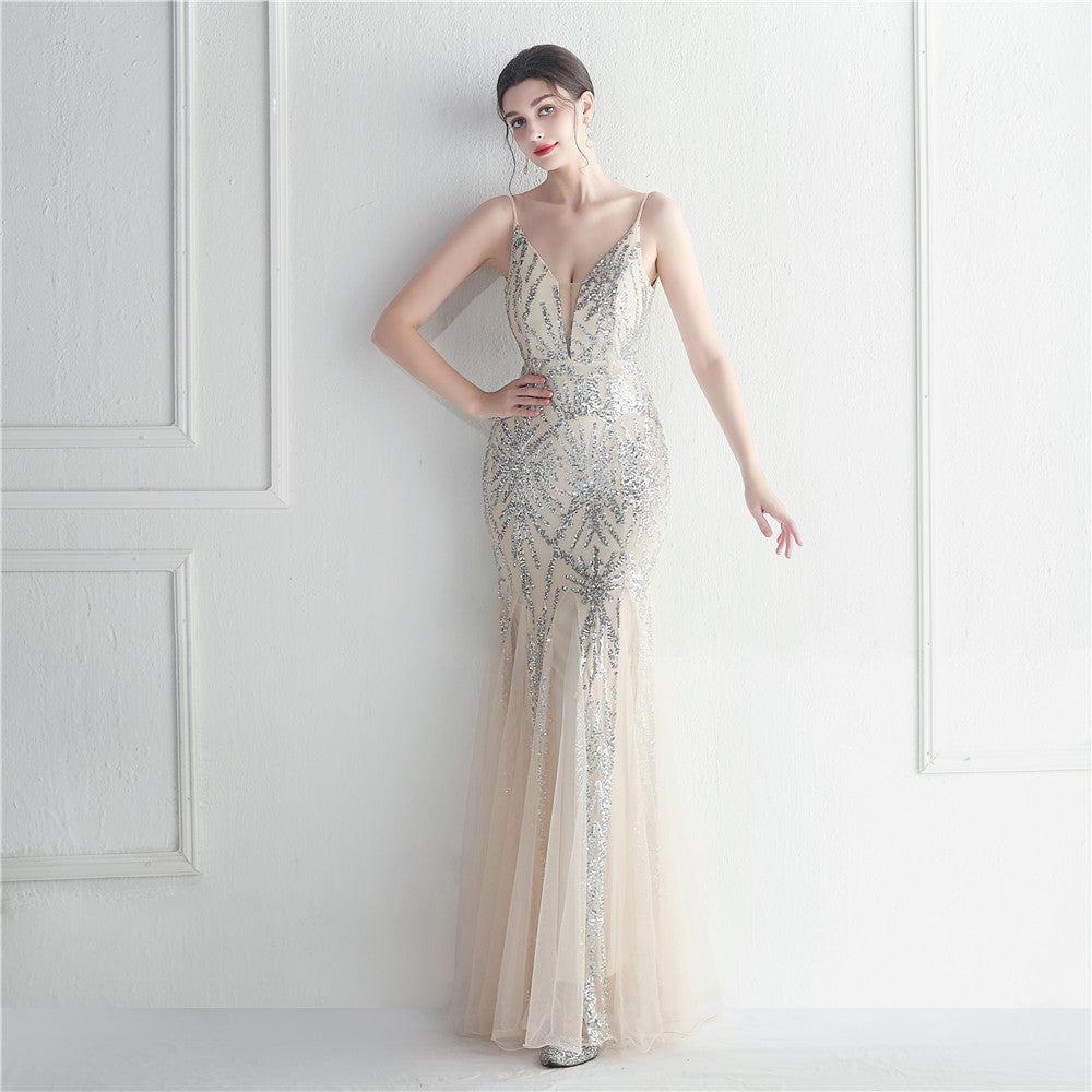 Mesh beaded sequin dress event exhibition long evening dress 13