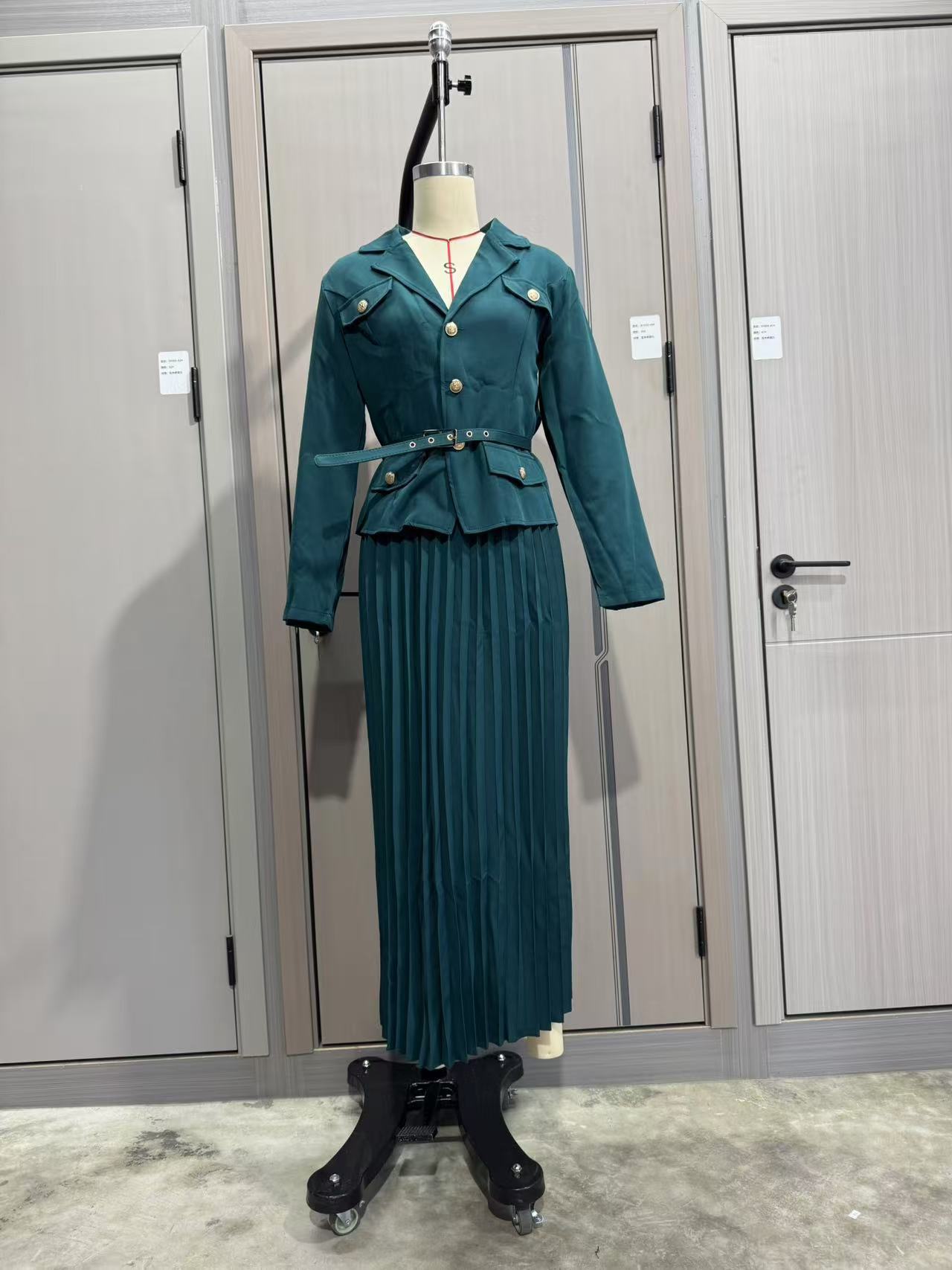 Women Button Blazer and Pleated Skirt Two Piece Set 25