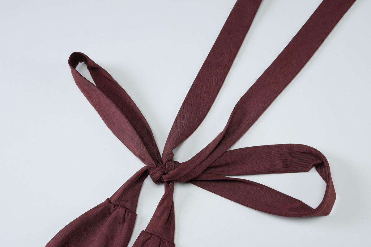 Women Solid Sexy V Neck Sleeveless Hollow Slit Halter Neck Dress 10