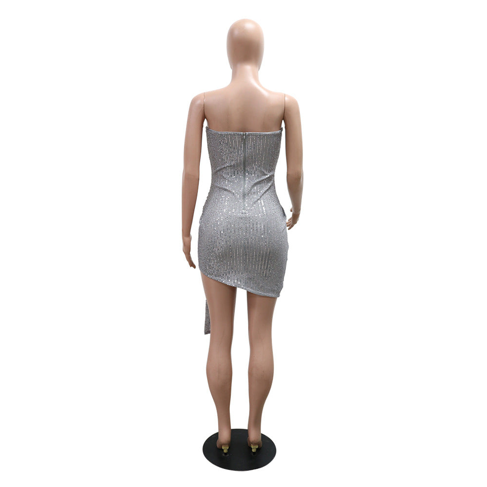 Women sequined party gathering Strapless Bodycon dress 8