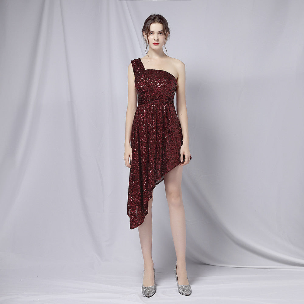 Summer Formal Sequin One-Shoulder Irregular Cocktail Dress 9