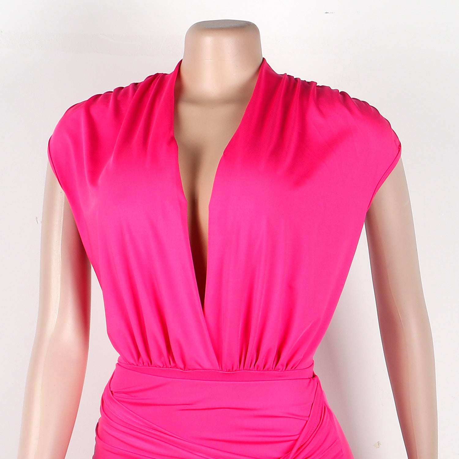 Sexy Solid Deep V-Neck Sleeveless Bodysuit And Skirt Two-Piece Nightclub Dress 24